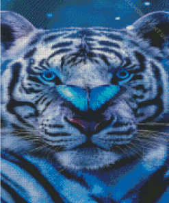 Blue Eyes Tiger With Blue Butterfly Diamond Painting