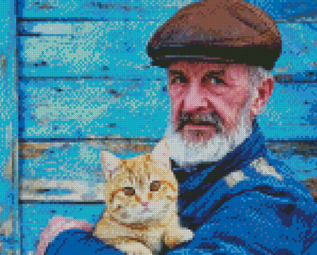 Old Man And Cat Diamond Painting