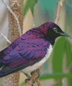 Purple Bird On Tree Diamond Painting
