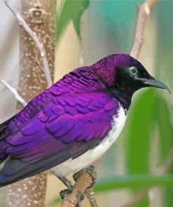 Purple Bird On Tree Diamond Painting