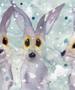 Rabbits In Snow Diamond Painting
