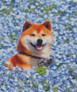Shiba In Blue Flower Field Diamond Painting