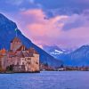 Sunset Lake Geneva Switzerland Chillon Castle Diamond Painting