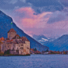 Sunset Lake Geneva Switzerland Chillon Castle Diamond Painting