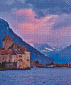 Sunset Lake Geneva Switzerland Chillon Castle Diamond Painting