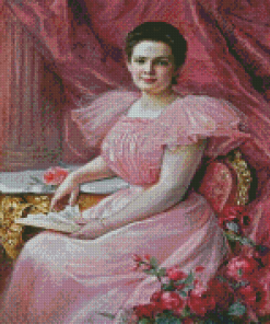 Vintage Woman Wearing Pink Dress Diamond Painting
