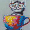 Colorful Cat In Cup Diamond Painting