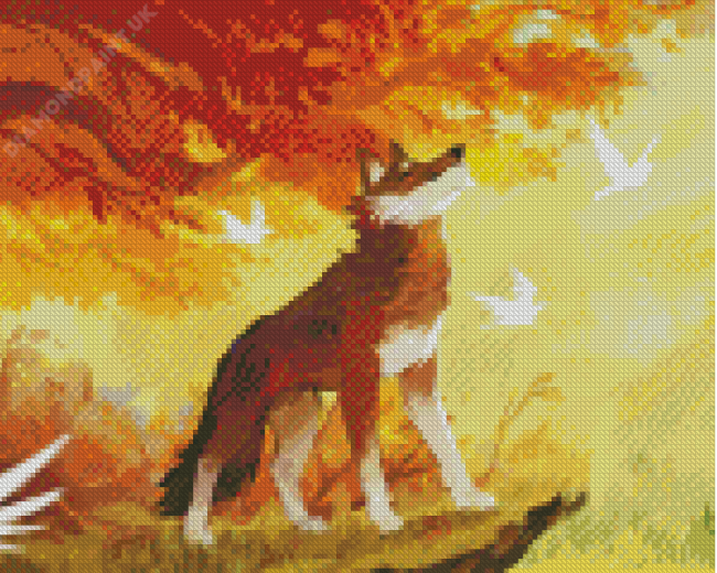 Cute Autumn Wolf Diamond Painting