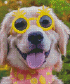 Dog Wearing Yellow Funny Glasses Diamond Painting