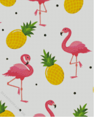 Flamingo And Pineapple Fruit Diamond Painting