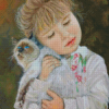 Little Girl Holding Cat Diamond Painting