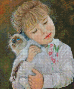 Little Girl Holding Cat Diamond Painting