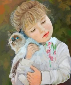 Little Girl Holding Cat Diamond Painting