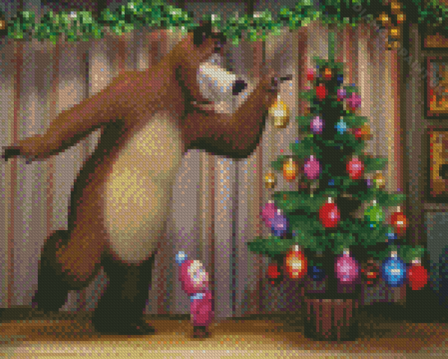 Masha And The Bear Christmas Diamond Painting