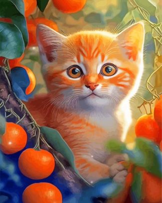 Mini Cat And Oranges Diamond Painting