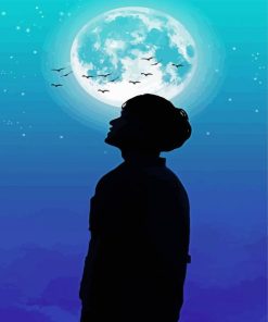 Moon With Boy Silhouette Diamond Painting