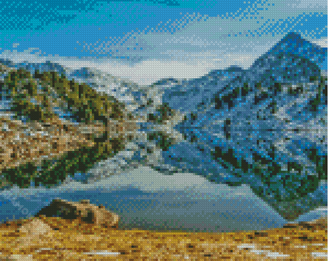 Mountains Water Reflection Pyrenees Diamond Painting