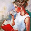 Woman Drinking Coffee Diamond Paintign