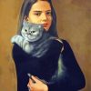 Young Lady And Cat Diamond Painting