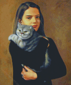 Young Lady And Cat Diamond Painting