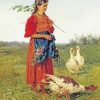 A Girl With Geese By Vladimir Makovsky Diamond Painting