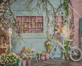 Aesthetic Bicycle At The Flower Shop Diamond Painting