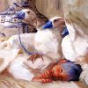 Beautiful Blue Hair Girl With Two Geese For Diamond Painting