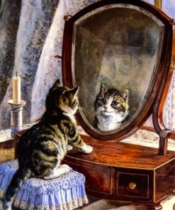 Cute Cat Looking At The Mirror Diamond Painting
