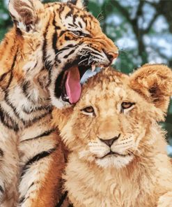 Lion And Tiger Cubs Animals Diamond Painting