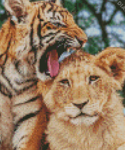 Lion And Tiger Cubs Animals Diamond Painting