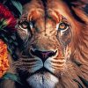 Lion In Flowers Diamond Painting