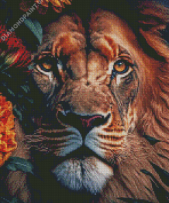 Lion In Flowers Diamond Painting