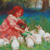 Little Girl With Rabbits Art Diamond Painting