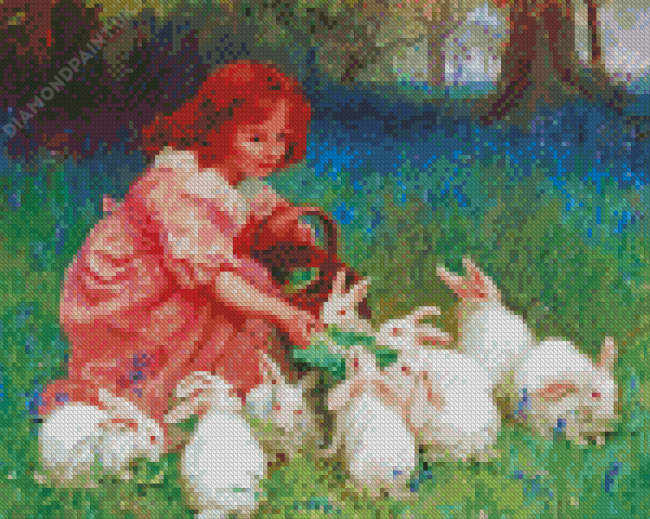 Little Girl With Rabbits Art Diamond Painting