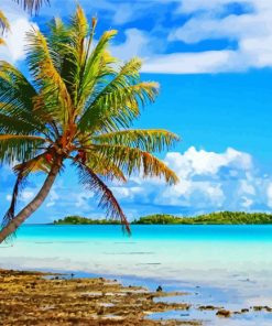 Polynesian Beach With Palms Seascape For Diamond Painting