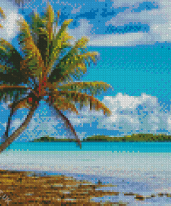 Polynesian Beach With Palms Seascape For Diamond Painting