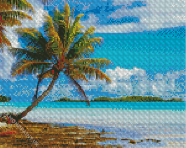 Polynesian Beach With Palms Seascape For Diamond Painting