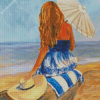 Aesthetic Girl Sitting On Beach Diamond Painting