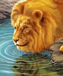 Lion Drinking Water For Diamond Painting