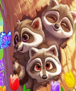 Raccoons And Butterfly Diamond Painting