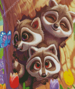 Raccoons And Butterfly Diamond Painting