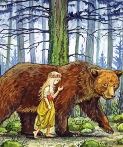 Girl With The Bear Walking In Jungle 5D Diamond Painting