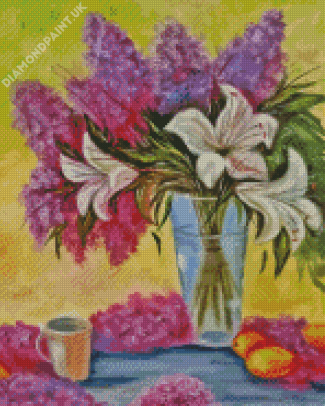 Lily Lilac Flowers In Vase 5D Diamond Painting