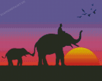 Black Elephants Silhouette 5D Diamond Painting