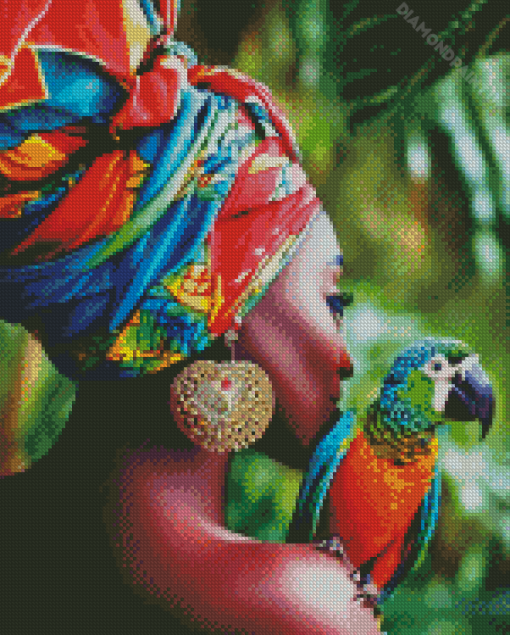 African Woman And Parrots Diamond Painting