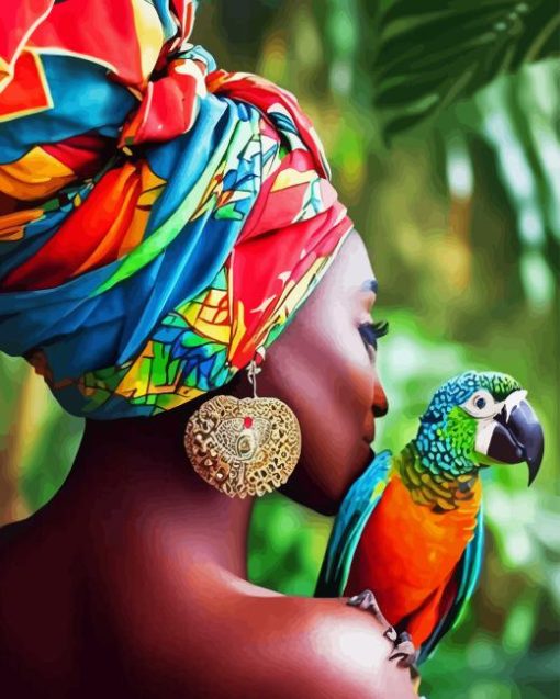 African Woman And Parrots Diamond Painting