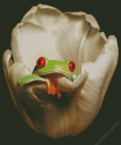 Frog On A White Tulip Diamond Painting