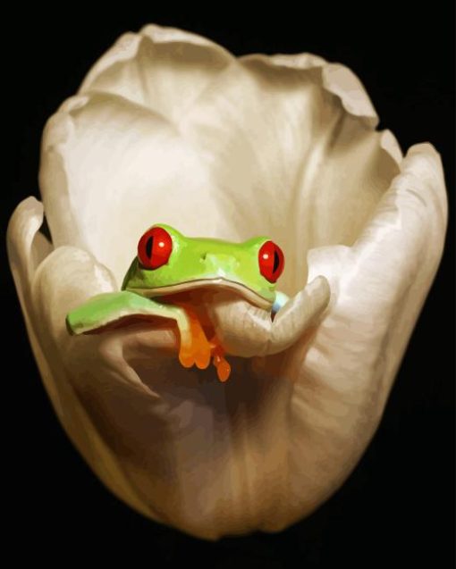 Frog On A White Tulip Diamond Painting