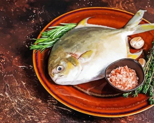 Raw Pompano Fish Diamond Painting