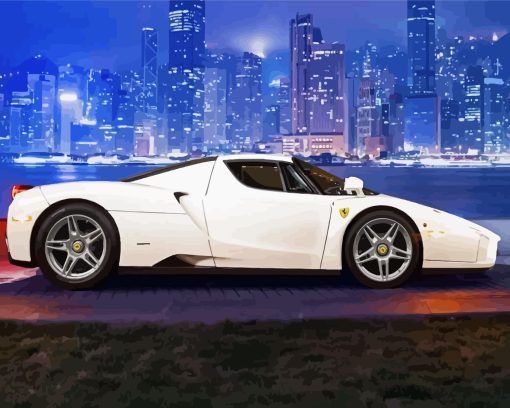 White Ferrari Sport Car Diamond Painting